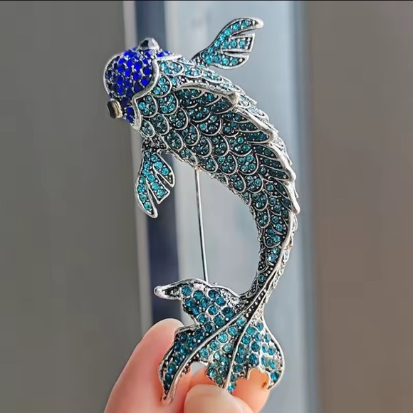 None Jewelry - Betsey Johnson Brooch Silver and Blue Fish Brooch
